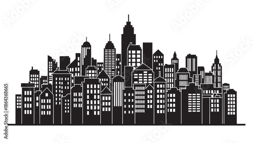 Silhouette of a bustling city skyline with skyscrapers and tall buildings during daytime