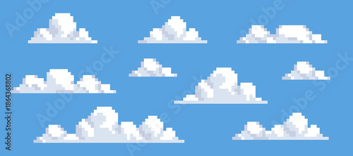 Tableau sur toile Fluffy clouds pixel art icon set
