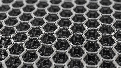 Close up view of metal mesh in hexagonal geometric structure for nano science and technology