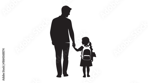 Silhouette of a father and daughter holding hands walking together