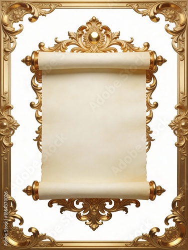 Blank Antique Parchment Scroll With Baroque Gold Frame