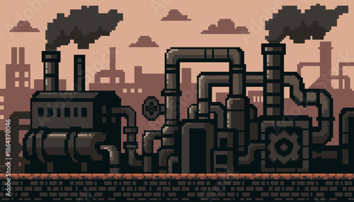Pixel art game level. Industrial background