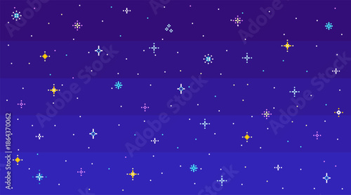 Pixel art night starry sky Seamless vector background