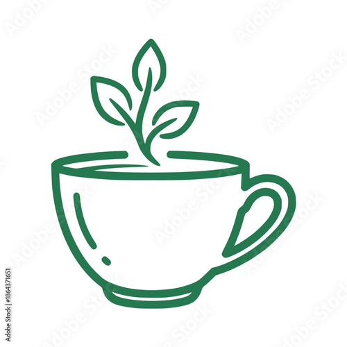 Green Tea Cup with Sprout Illustration symbolizing Growth and Nature
