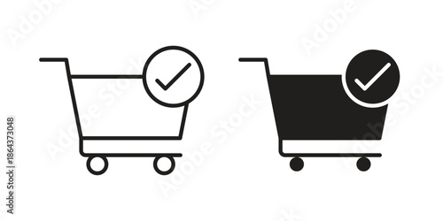 Shopping cart and check mark icons in trendy flat style. Icon design, logo, app, UI. Vector illustration