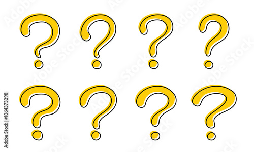 Vector Hand Drawn Yellow Question Mark Icon Set
