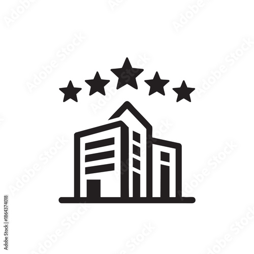 Modern building icon with five stars rating isolated illustration