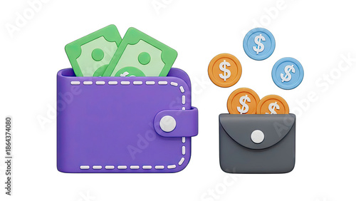 3D Wallets with Cash and Coins