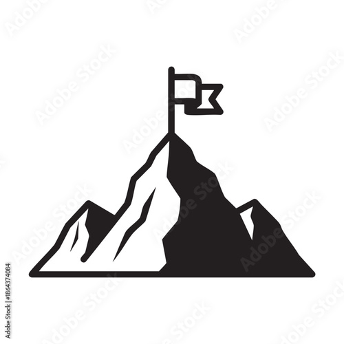 Mountain peak with a flag on top symbolizing achievement