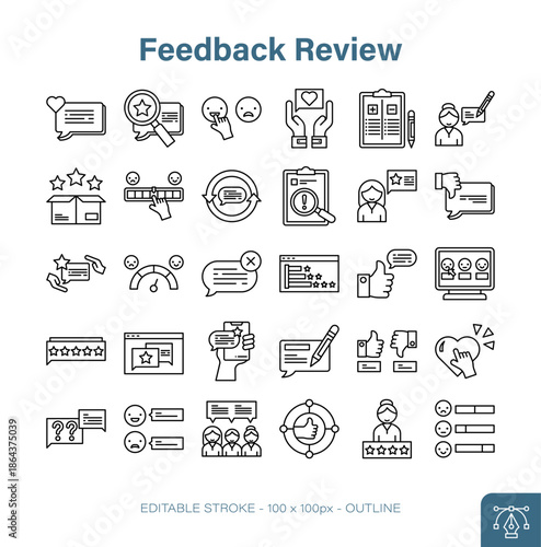 Feedback Review Outline Icon Vector Set