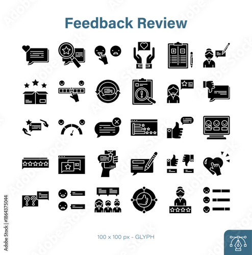 Feedback Review Glyph Icon Vector Set