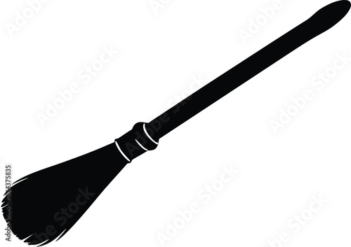 Classic Halloween witch broomstick, Traditional cleaning tool silhouette