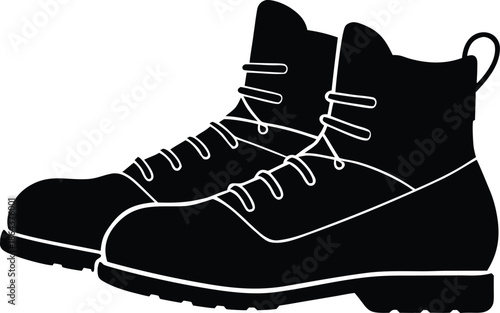 Sturdy lace-up work boots footwear symbol, Durable outdoor protection hiking trekking gear