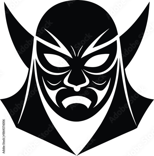 Stylized demon head graphic illustration, Abstract menacing fantasy creature art