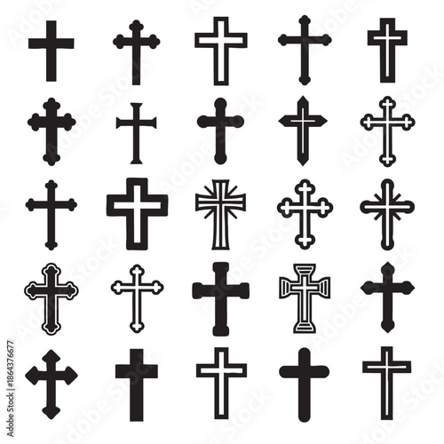 Collection of various cross symbols and religious icons isolated