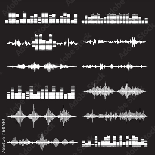 Collection of various heartbeat electrocardiogram patterns in medical charts