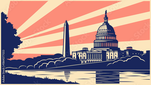 Washington dc skyline captures the iconic washington monument and us capitol building. Perfect for travel blogs, websites, and educational materials.