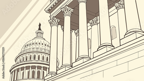 Washington dc skyline with the us capitol, a monumental landmark. Suitable for travel websites, editorial pieces, and patriotic designs.