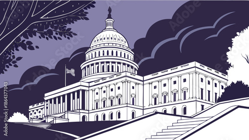 Washington dc skyline with the capitol building, ideal for patriotic, political, or travel themed designs, symbolizing democracy and american pride.