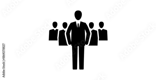 Corporate leader standing in front of business team management icon concept