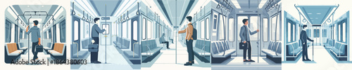 Vector Illustration of Comuuter Standing Inside a Train