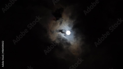Full Moon Behind Clouds at Night