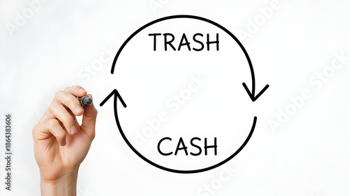 Illustrative depiction showcasing the transformative process of converting waste into valuable resources, symbolizing sustainability and circular economy concepts.