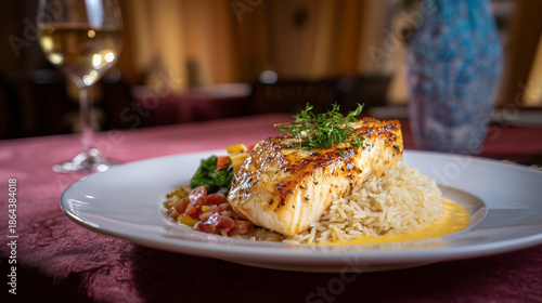 fried fish with rice and vegetable