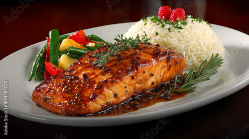 fried fish with rice and vegetable
