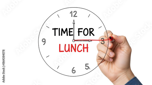 A clear message showing it is time for lunch is displayed on the clock as a reminder to take a midday break and recharge for the afternoon rush.