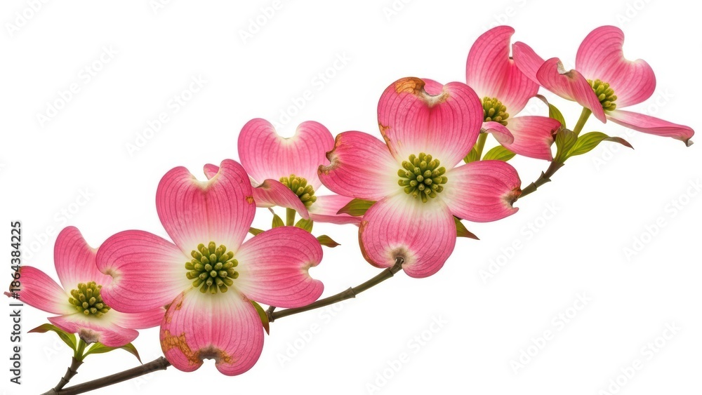 Fototapeta premium Pink Dogwood Flowers Branch Isolated, Spring Bloom, Floral Background