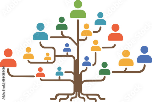 Organizational Hierarchy Tree with People Icons, Team Structure and Network Concept Vector
