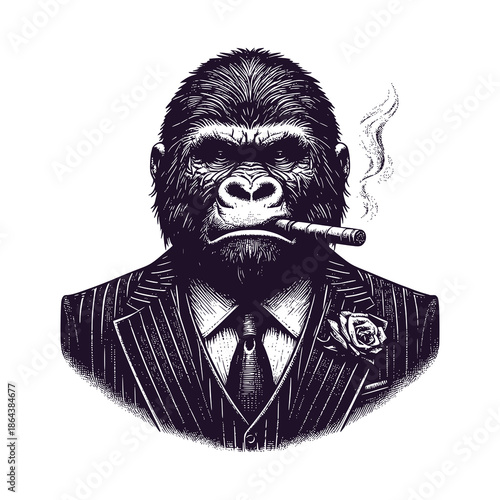 gorilla in suit smoking cigar