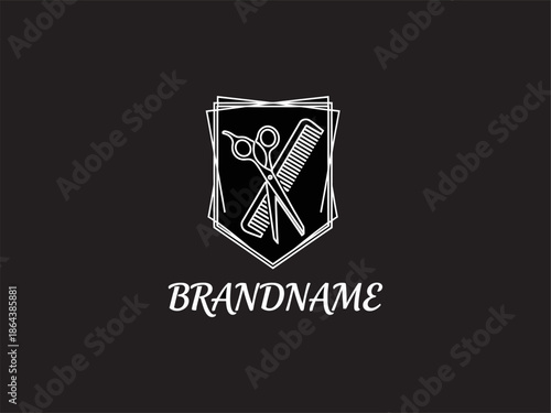 Barber Logo with Scissors and Comb.