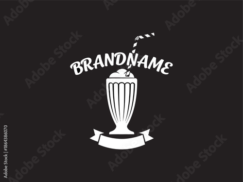 Milkshake Logo Design with Ribbon Banner.