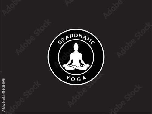 White Yoga Logo Design on Black Background.