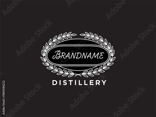 Distillery Logo Design with Laurel Wreath.