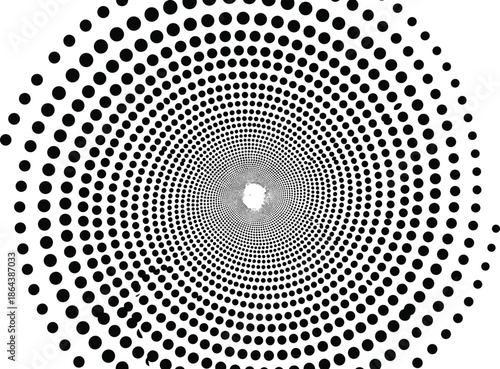 abstract halftone spiral dot pattern background, black circular optical illusion vortex design, geometric monochrome texture illustration