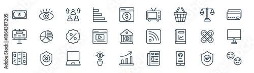 linear growth icon pack. vector thin line icons collection such as protection, vision, population, balance, video marketing, computer, growth, feedback