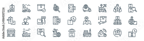 linear logistics icon pack. vector thin line icons collection such as storage unit, delivery truck, order received, map, mobile shopping, delivery, keep dry, express delivery