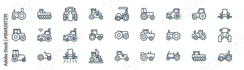 linear tractor icon pack. vector thin line icons collection such as tractor, tractor,