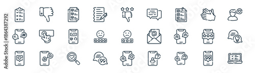 linear feedback icon pack. vector thin line icons collection such as testimonial, dislike, qualifications, appreciation, smaile, opinion, like, online