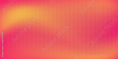 LED screen dot pattern, grid of glowing lights on orange background, blurred gradient effect. Abstract digital texture, technology backdrop with pixels, vibrant neon colors. Electronic display concept