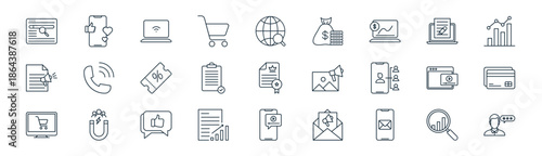 linear digital marketing icon pack. vector thin line icons collection such as data analysis, mobile advertisement, wifi, content, checklist, payment, video ad, customer review