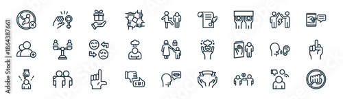 linear bullying in society icon pack. vector thin line icons collection such as bullying, harassment, give, conflict, sadness, middle finger, sexting, stop bullying