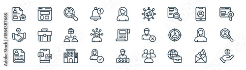 linear job service icon pack. vector thin line icons collection such as email, portfolio, job search, interview, skills, recruiter, employee, salary