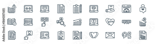 linear customer feedback icon pack. vector thin line icons collection such as like, customer review, rating, score, survey, rate, score, vertical bars
