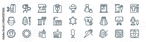 linear fashion icon pack. vector thin line icons collection such as fabric, needle, sewing hine, needle, factory, tailor, mannequin, event