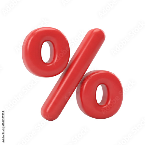 High-quality 3D red percent symbol icon isolated on a white background. Concept of discount, sale, interest rate, finance, marketing, pricing, promotion, statistics, and business analytics. Ideal for