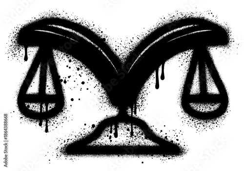 scale of justice graffiti with black spray paint in different styles. vector illustration.